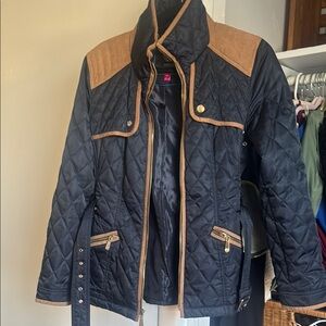 Vince Camuto Black and Tan Puffer Jacket with Quilted Design